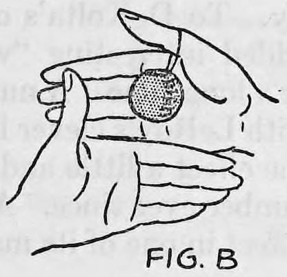 Fig. B. — The left hand brought down behind and somewhat under the right hand, with the ball hanging between them.