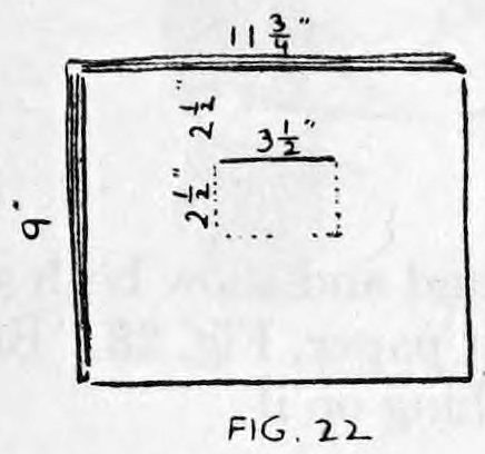 Fig. 22. — The opened newspaper with measurements marked on it, showing the slit near the top and a dotted line of paste below, forming the pocket for the silks.