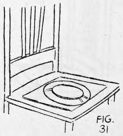 Fig. 31. — The plate placed bottom up on the newspaper on a chair seat, edge toward the audience set down first to hide the silks.