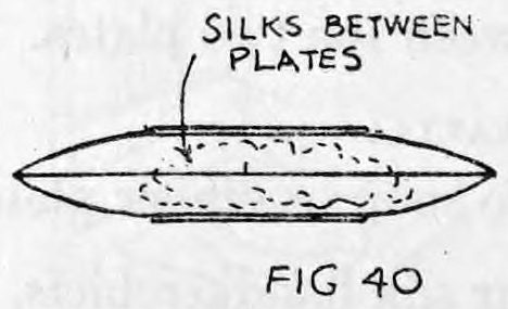 Fig. 40. — Side view of two plates together with the silks lying between them, labelled Silks Between Plates.