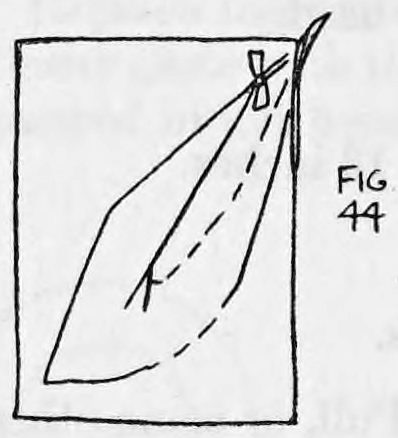 Fig. 44. — The Union Jacks sewn together as an upright rectangle, the Red Cross flag tucked between them and its corner A showing at the top by the tab.
