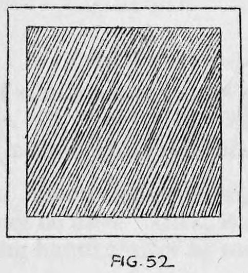 Fig. 52. — A square silk with a wide plain white border around a closely hatched dark centre, showing the brightly colored silk with wide white borders.