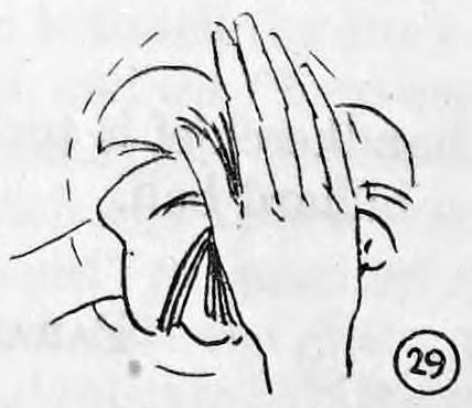 Fig. 29. — The palm of the right hand placed over the silk and ball, rolling around and around to push the silk into the ball.