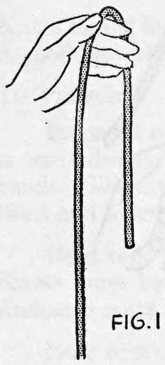 Fig. 1. — The left hand holds one end of the rope over the back of the hand, the rope hanging down in two strands, one longer than the other.