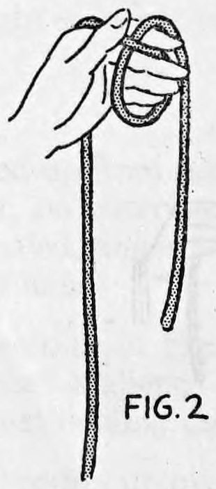 Fig. 2. — The lower part of the rope brought up around the back of the left hand between the first and second fingers, forming a loop over the hand.