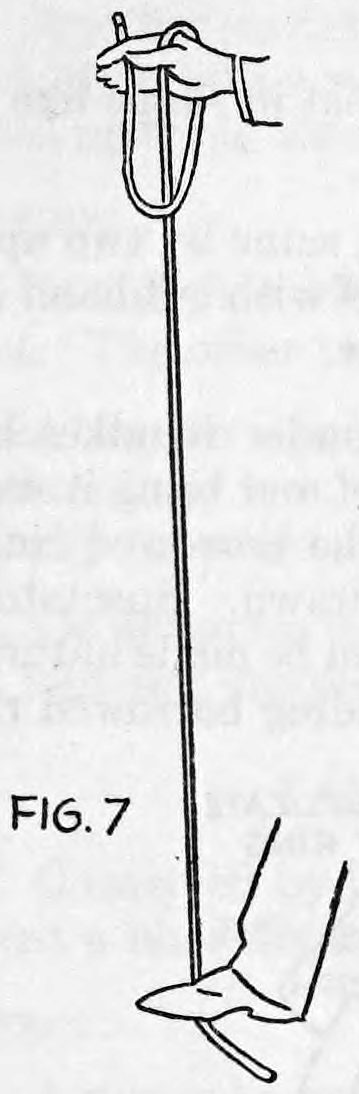 Fig. 7. — The rope hangs straight down from the right hand at the top in a loop; its lower end is pinned to the floor under the left foot.