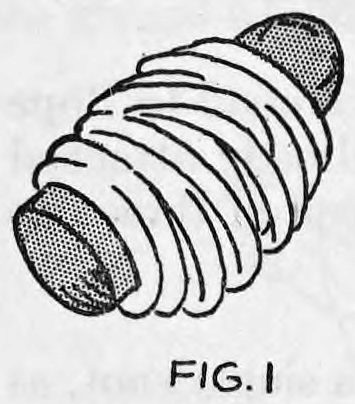 Fig. 1. — A thumb tip with the clothesline wrapped around it in coils, the outer end tucked in to hold the rope secure.
