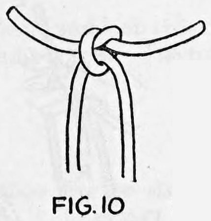 Fig. 10. — A finished knot tied around the long rope, the ends hanging down in a loop below it.