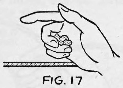 Fig. 17. — The right hand closed over and around the knot as the rope is pulled taut, the knot coming off into the hand.