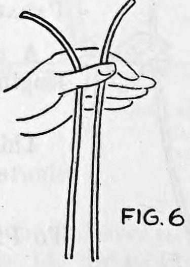 Fig. 6. — The left hand holds the rope as the cut piece at the right falls free, the two cut ends standing up above the thumb.