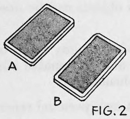 Fig. 2. — Two packets of cards lie face down on the table at an angle, the upper cut portion B set near the lower portion A.