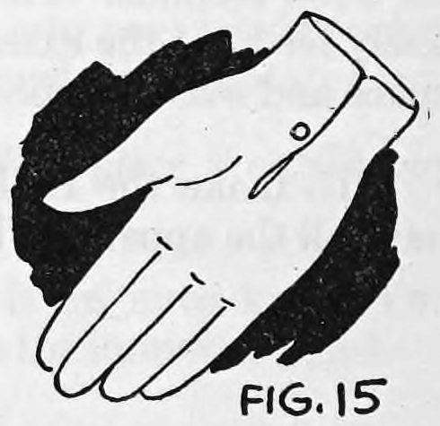 Fig. 15. — A cardboard cut-out of a gloved hand with the fingers spread, set against a black patch.