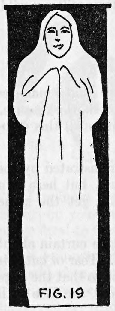 Fig. 19. — A strip of black cloth hung from a batten at the top, with a ghost figure in a hooded robe painted on it with luminous paint.