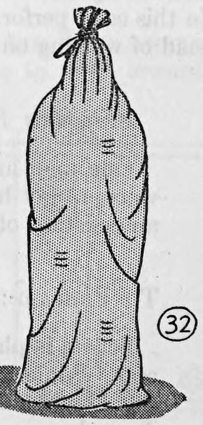 Fig. 32. — The girl, hidden inside the opaque sack, stands upright with the top pulled up over her head and tied together with tape.