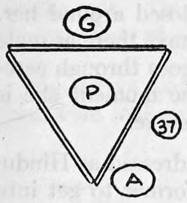 Fig. 37. — Plan view: the girl G behind the rear panel, the performer P now inside the screen, and the assistant A outside at the front corner.