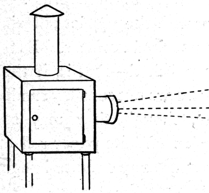 The pinhole image of the arc lamp thrown on the screen — the flat-ended positive carbon above, the pointed negative tip below, the whole picture upside down.