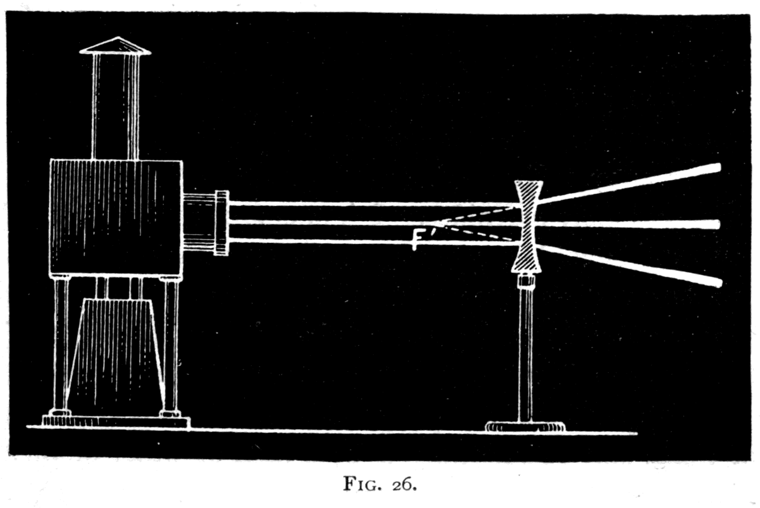 A concave lens, thinner in the middle than at the edges. The beam opens out instead, as though it were spreading from a virtual focus behind the glass.