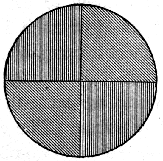 A disk for mixing just two colours, painted in halves or quarters, so that any proportion of red and green — or blue and orange — can be blended by spinning.