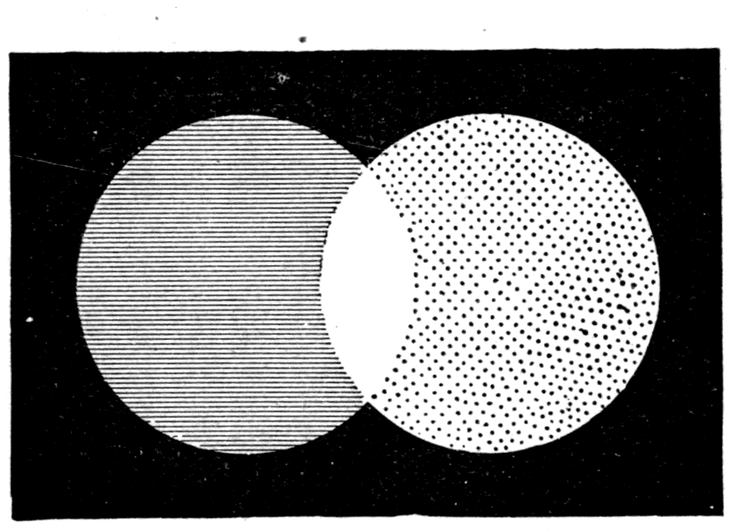 The two lantern disks made to overlap, one blue and one yellow. Where they cross, the mixture is not green but white.