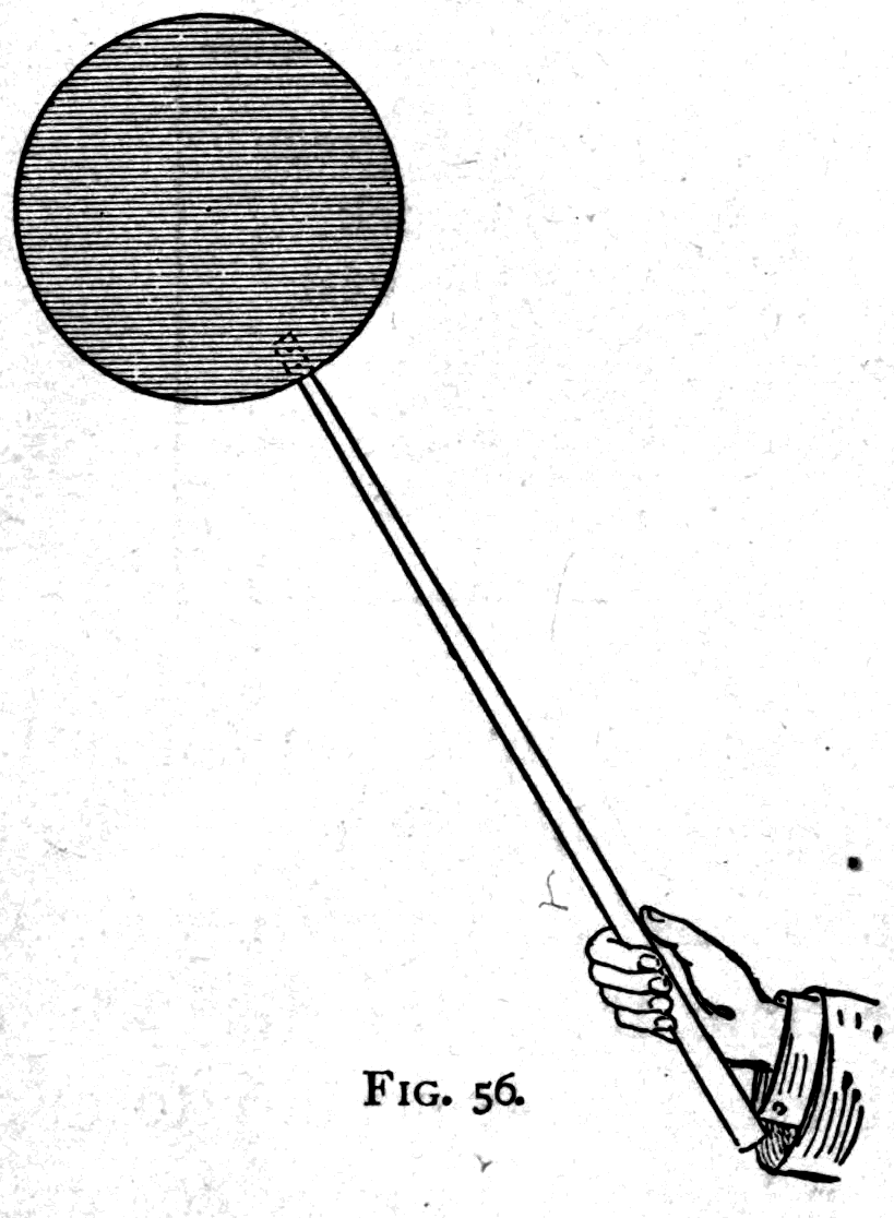 The blue disk on the end of a stick, held against the half-lit wall with the lamp turned on it. Stare at it for a count of thirty and its yellow ghost stays behind on the wall when it is taken away.