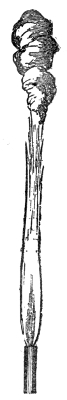 What the short forked flame of Fig. 126 becomes at the same sound — long, straight and smoking at the tip.