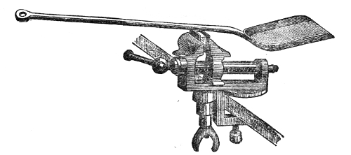 The heated fire shovel laid across the two upright pieces of sheet lead gripped in the vice. Every time it touches the lead the metal juts up under it, and the shovel goes on rocking like a seesaw.