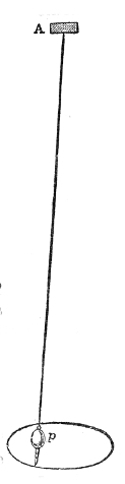 The 28-foot pendulum hung from the plate A in the roof, its bob p sweeping out a circle instead of a straight line.
