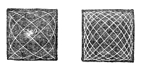 Two phases of the combination 8 : 9 — a dense mesh of fine loops, and the same mesh opened out.