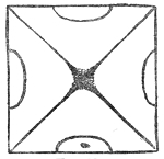 A shriller note still. The nodal lines run along the diagonals but bow outward near the edges, cutting off a curved segment at the middle of each side.