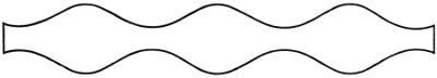 The same cylinder with regular swellings and hollows along its length, the protuberances beginning to gather the liquid into drops.