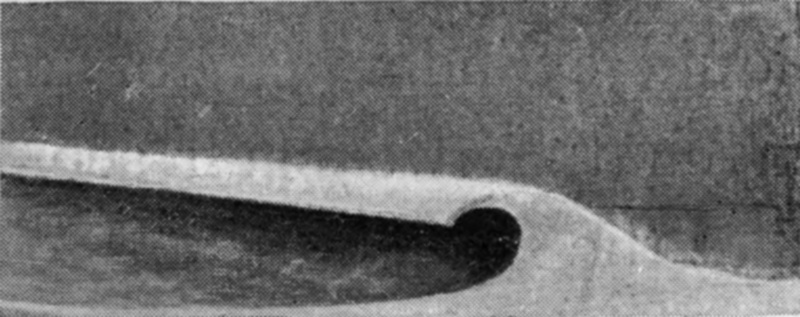 Diagrams of a breaking wave. — A wave curling over to break, its long, smooth, horizontal cylindrical edge still unbroken above the dark hollow beneath it.