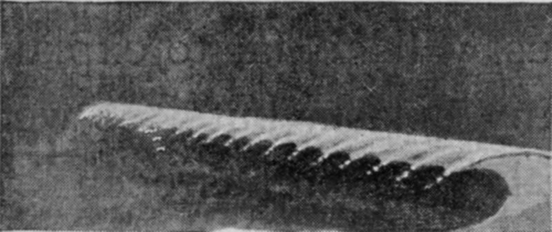 Diagrams of a breaking wave. — The same breaking wave a moment later, a row of little jets shot out along its edge and the back of the wave combed into furrows between them.