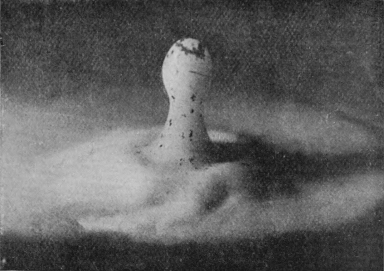 17 0·153 sec. — The column shorter and sinking, a bulbous head on a thick neck, with the liquid spread round its base in a flat cake.