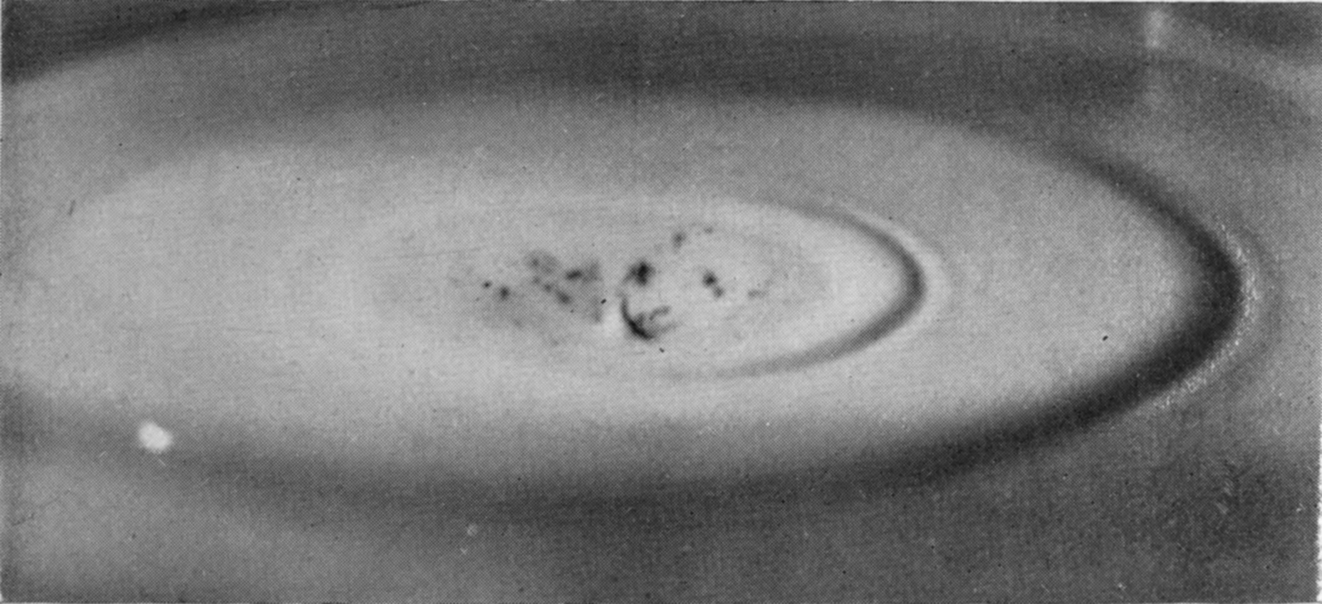 23 b 0·257 sec. — The secondary crater has filled in, leaving flecks of lamp-black at the centre inside a well-marked circular ripple, with the first ripple farther out.