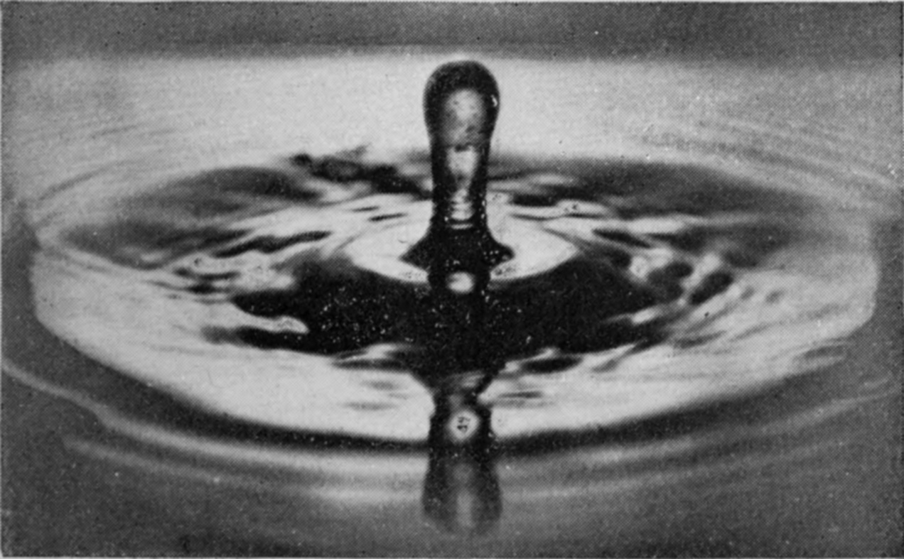 11 0·139 sec. — The column, capped by a round head, rises above clean water covered in fine concentric ripples, and a slight depression has just begun round its base.