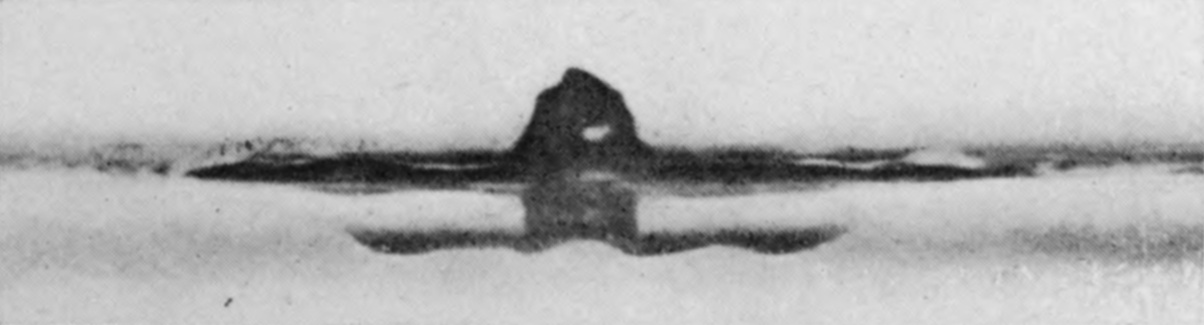 9 0·070 sec. — The central column is just beginning to rise above the surface, while below it the cavity has closed up into a thin, wide dish.