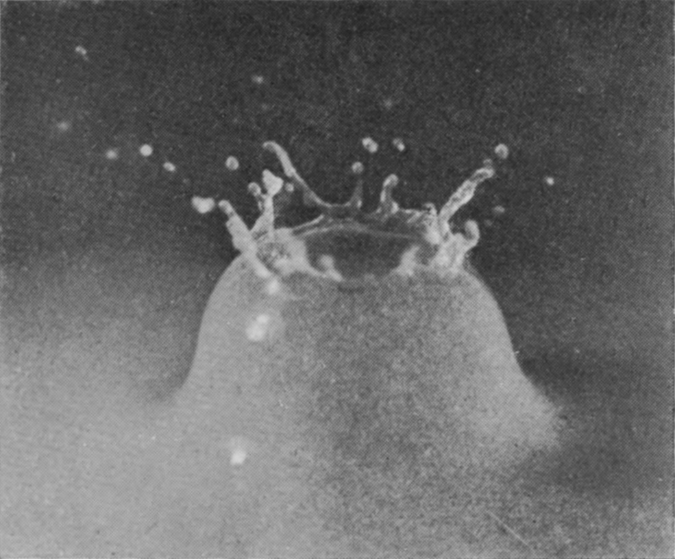 3 0·017 sec. — A tall, thin crater wall has risen into a dome, its rim curving inward and broken into long fingers with drops at their tips.