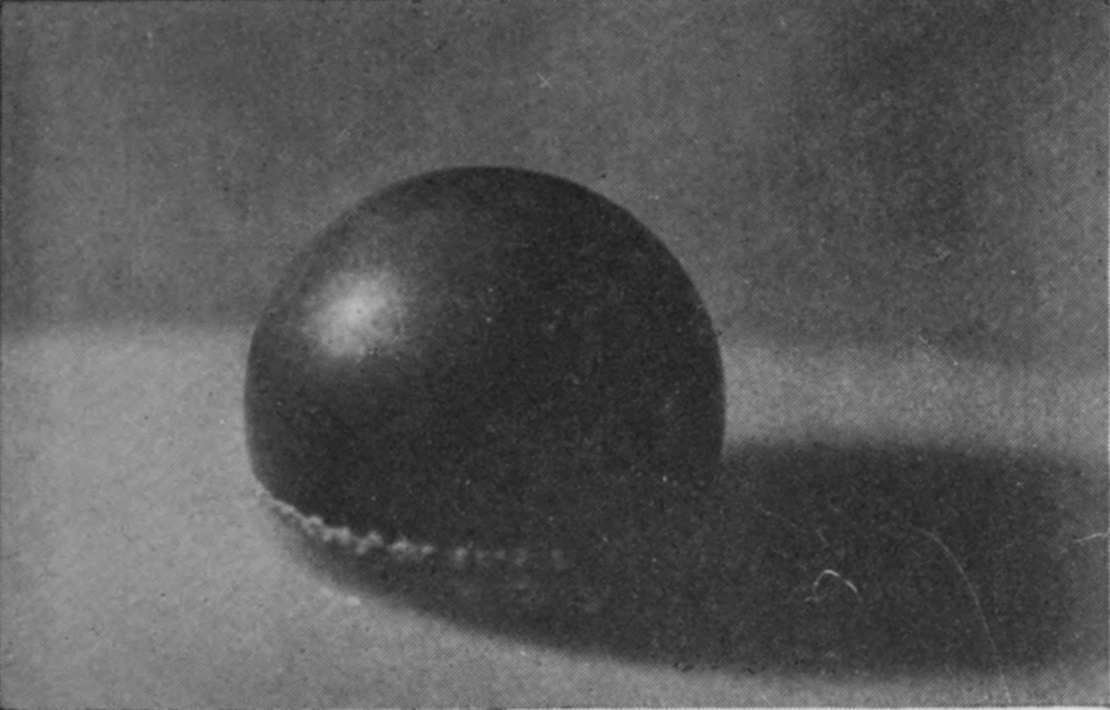 2 0·002 sec. — The liquid has begun to rise up the sphere in a thin, closely fitting sheath, seen as a beaded rim around its base.
