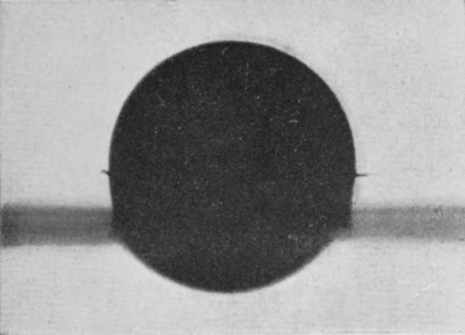 2 0·006 sec. — The sphere is nearly half immersed, and the thin sheath has begun climbing its sides, showing as two small points just beyond its outline.