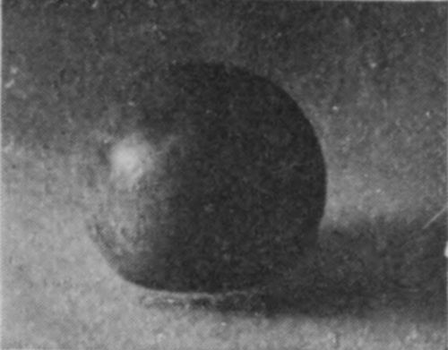 2 T = 0 — The sphere is half into the liquid, and the surface round it stays smooth and flat, with no crater and no spray.